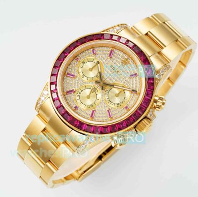 Top Replica PPM Rolex Cosmo Daytona Ruby Yellow Gold Diamond Limited Edition Watch 